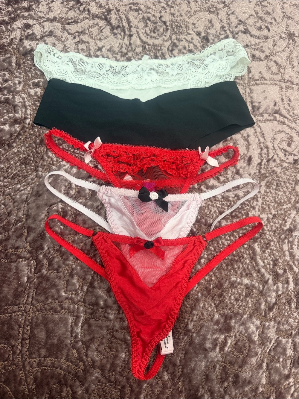 Women’s Lace & Mesh Thongs - Red, White, Black, pink